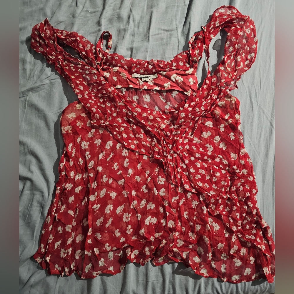 All Saints Red Floral Blouse